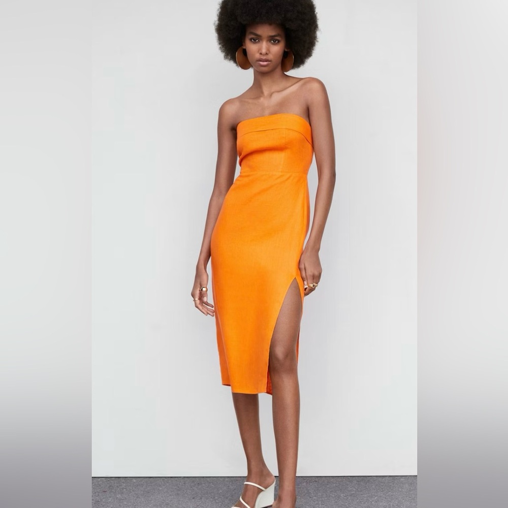 Mango Strapless linen dress